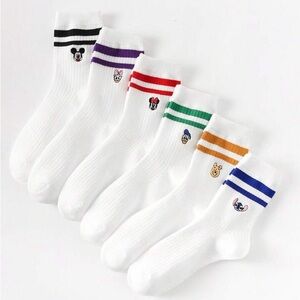 Disney Character White Crew w Stripes Athletic Socks